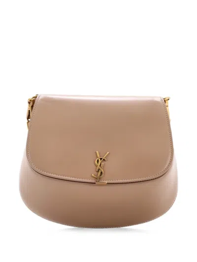 Pre-owned Saint Laurent Voltaire Top Handle Bag Leather Mini Satchel In Neutrals