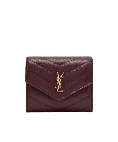Saint Laurent V-shaped Quilting Short Wallet In Red