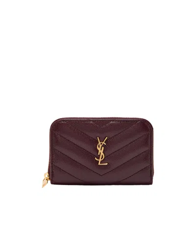 Saint Laurent V-shaped Quilting Zipper Coin Purse In Red
