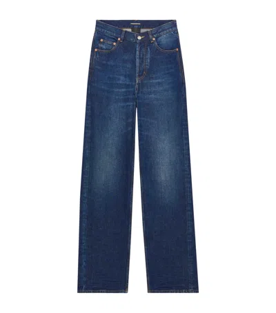 Saint Laurent V-waist Baggy Jeans In Blue
