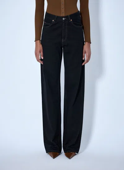 Saint Laurent V-waist Long Baggy Jeans In Black