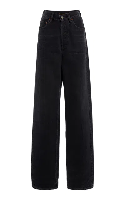 Saint Laurent V-waist Mid-rise Straight-leg Jeans In Black