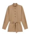 Saint Laurent Paris Women Cotton Serge Half-buttoned Belted Tunic In Green
