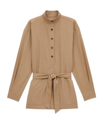 SAINT LAURENT SAINT LAURENT BUTTON DETAILED BELTED TUNIC