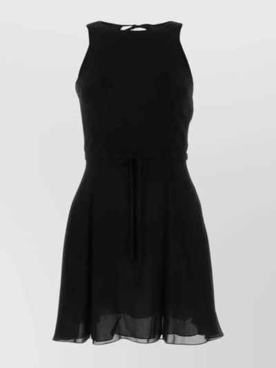 Saint Laurent Waist-tied Mini Dress With Flared Skirt In Black