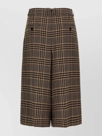 Saint Laurent Waistband Skirt With Button Detail And Check Pattern In Brown