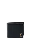 Saint Laurent Compact Leather Wallet With Interlocking Ysl Logo In Black
