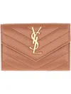 Saint Laurent Wallet "envelope Matelassé Small Cassandre" In Beige