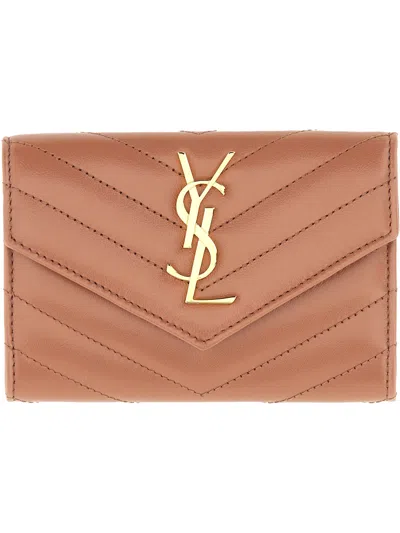 Saint Laurent Wallet "envelope Matelassé Small Cassandre" In Beige