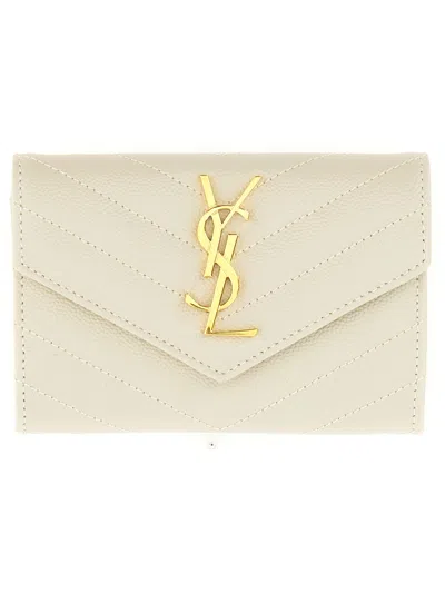 Saint Laurent Wallet "envelope Matelassé Small Cassandre" In Ivory