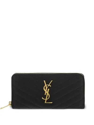 Saint Laurent Wallet Grained Leather Ysl In Black