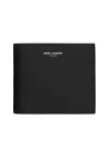Saint Laurent Leather Bifold Billfold Wallet With Crocodile Embossing In Black
