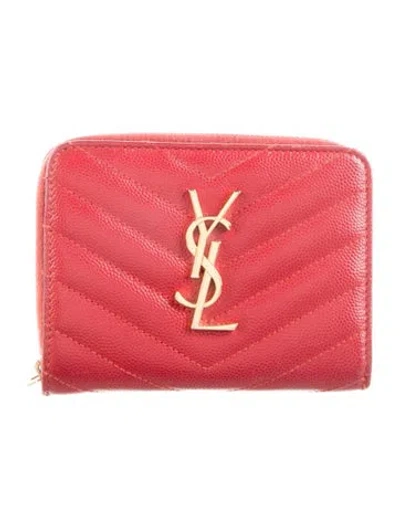 Pre-owned Saint Laurent Wallet Leather Compact Wallet In Burgundy