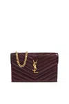 Saint Laurent Wallet With Shoulder Strap In Burgundy