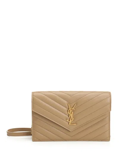 Saint Laurent Wallet On Chain Small Leather Goods Beige In Brown