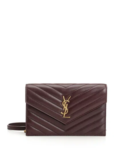 Saint Laurent Wallet On Chain Small Leather Goods Bordeaux In Brown