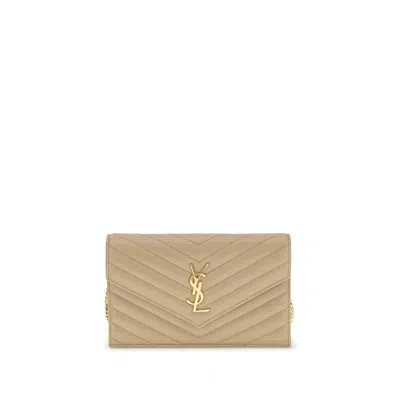 Saint Laurent Wallet With Shoulder Strap In Neutral