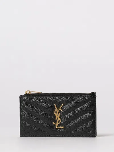 Saint Laurent 'cassandre' Grained Leather Cardholder Pouch In Black