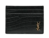 Saint Laurent Tiny Cassandre Card Case In Crocodile-embossed Matte Leather In Black