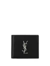 Saint Laurent Leather Wallet With Logo In Black