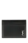 Saint Laurent Cassandre Small Leather Card Case In Black