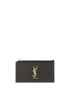 Saint Laurent Women Cassandre Leather Zipped Card Case In Black