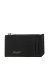 Saint Laurent Men Black Card-holder With Embossed Logo In Leather Man In Black