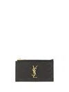 Saint Laurent Small Envelope Pochette In Black Grain De Poudre Embossed Leather With M In Black