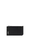 Saint Laurent Men Black Leather Card Holder In Black