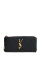 Saint Laurent Ysl Monogram Grain De Poudre Zip-around Wallet In Black