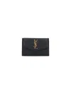 Saint Laurent Uptown Flap Card Case In Grain De Poudre Leather In Black