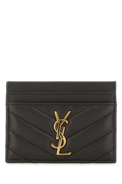 Saint Laurent Chevron Logo Card Holder In Gray