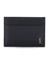 Saint Laurent Tiny Cassandre Card Case In Grained Leather In Blue