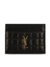 Saint Laurent Logo-plaque Quilted Card Holder In Black