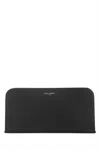 Saint Laurent Paris Black Textured Leather Zip-around Wa In Black