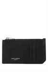 Saint Laurent Men Black Card-holder With Embossed Logo In Leather Man In Black