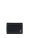Saint Laurent Tiny Cassandre Credit Card Case In Shiny Leather In Burgundy