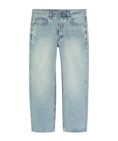Saint Laurent Wash-distressed Wide-leg Jeans In Blue