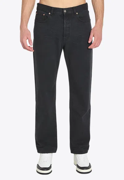 Saint Laurent Washed Straight-leg Jeans In Black