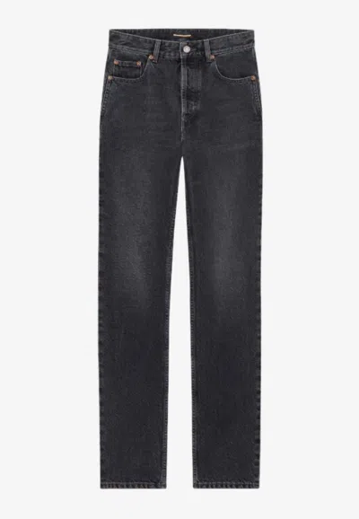 Saint Laurent Washed Straight-leg Jeans In Black