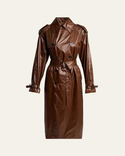 Saint Laurent Weather-repellant Double-breasted Trench Coat In Brown