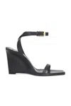 Saint Laurent 90 Leather Wedge Sandals In Nero