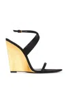 Saint Laurent Wedge Sandals With Adjustable Ankle Strap In Noir