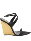 Saint Laurent Wedge Sandals With Adjustable Ankle Strap In Black