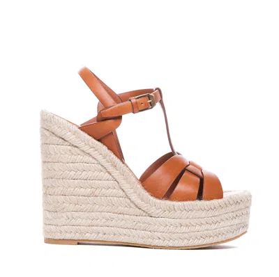 Saint Laurent Tribute Espadrille Wedge Sandals In Orange