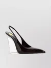 Saint Laurent Miller Patent-leather Slingback Wedge Pumps