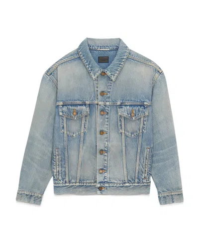Saint Laurent Whiskering-effect Button-up Denim Jacket In Blue