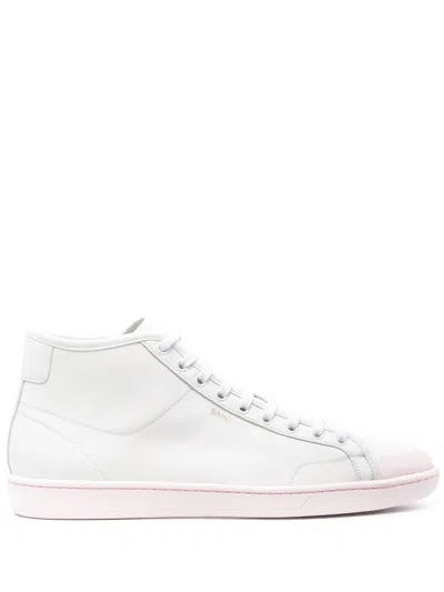 Saint Laurent White And Pink Sneakers For Men In Calf Leather