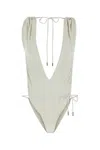 Saint Laurent White Backless V-halter Swimsuit In White