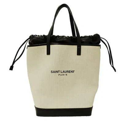Pre-owned Saint Laurent White Coated Canvas Pouch Tote Bag ()